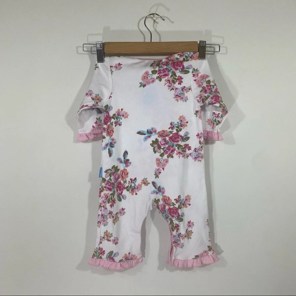 NWT Albetta Baby White and Pink Floral Ruffle Flutter Hem Playsuit - Picture 5 of 9